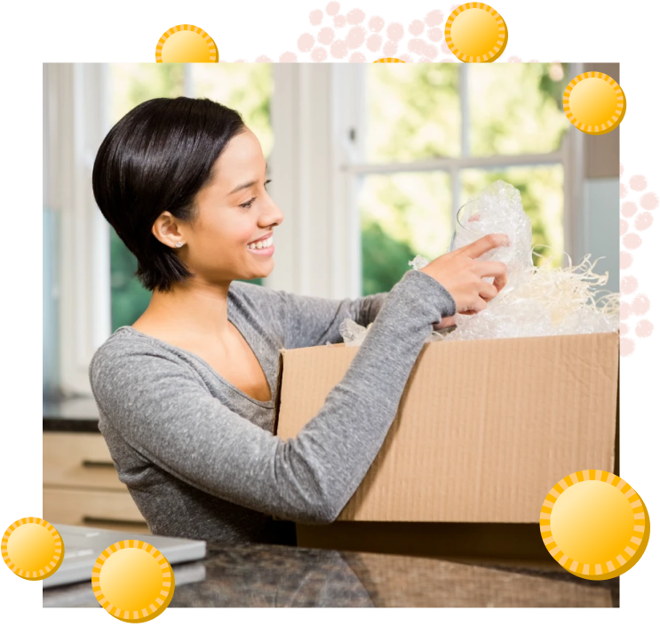 happy woman opening a package