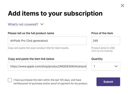 Add purchases to your subscription on your dashboard