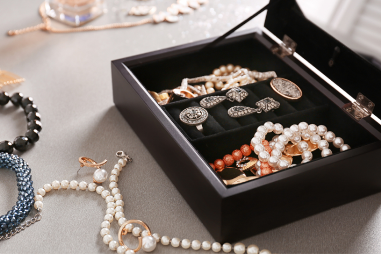 Jewelry in a padded jewelry box