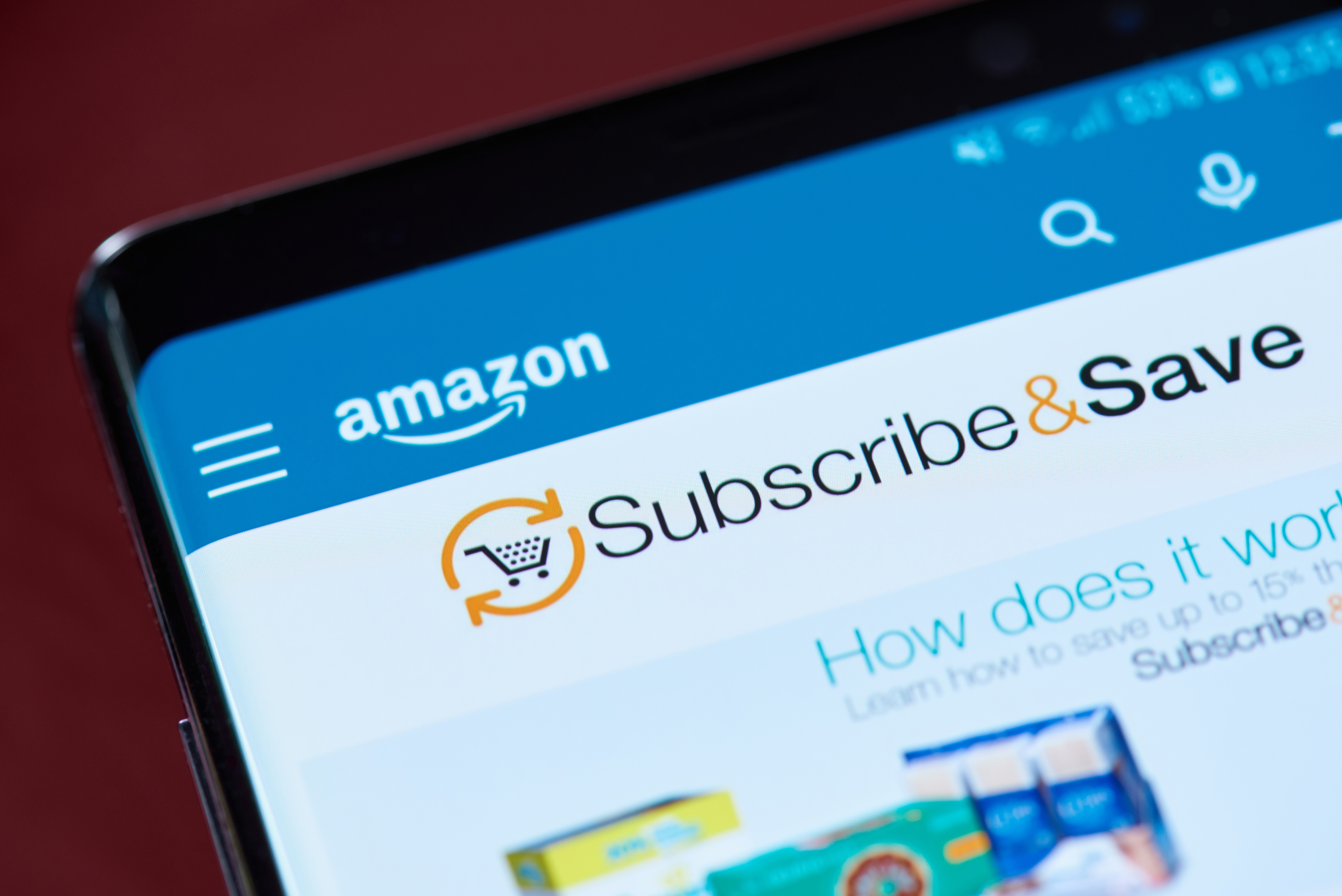 Smartphone displaying the Amazon Subscribe and Save webpage