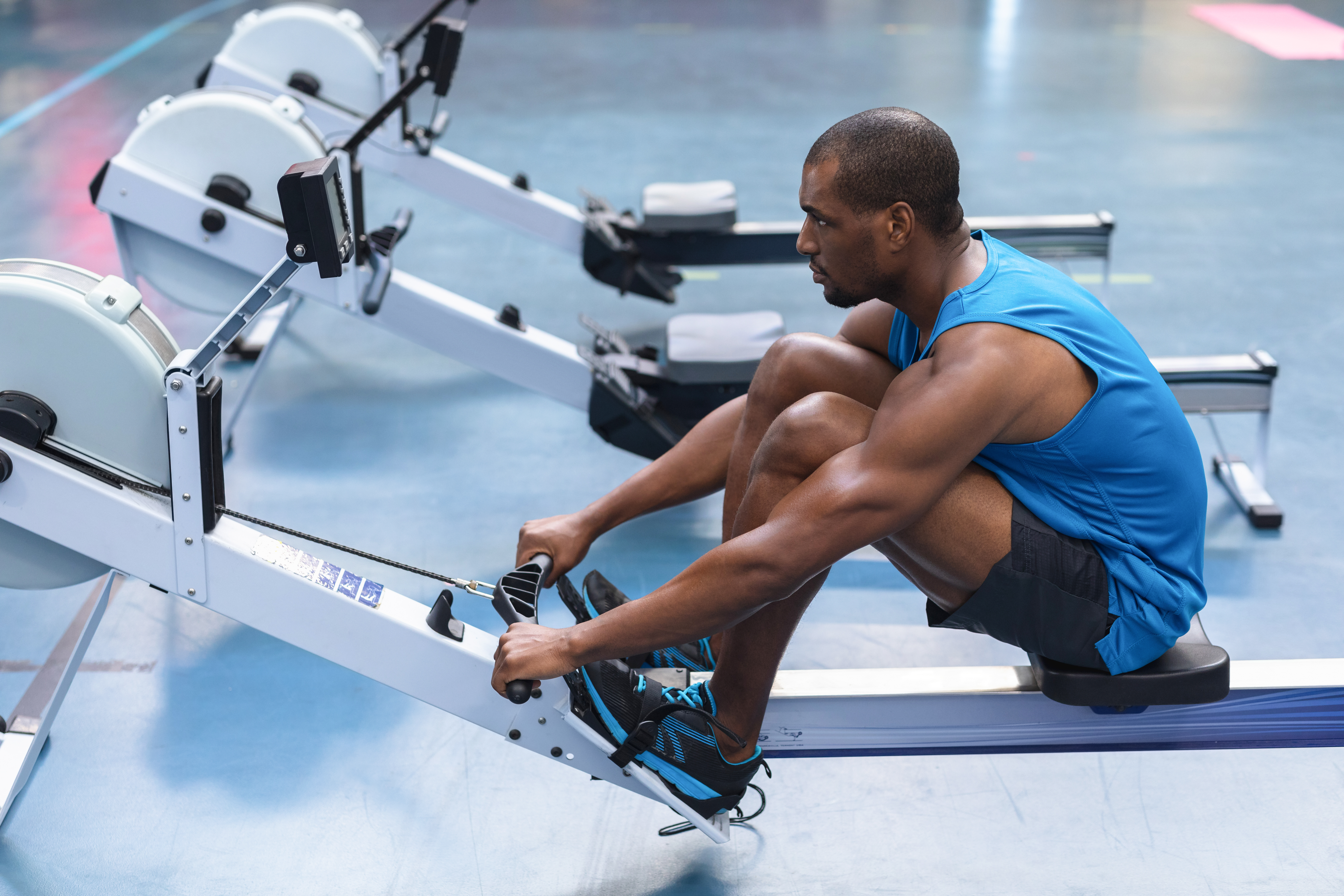 Man rowing on a rowing machine