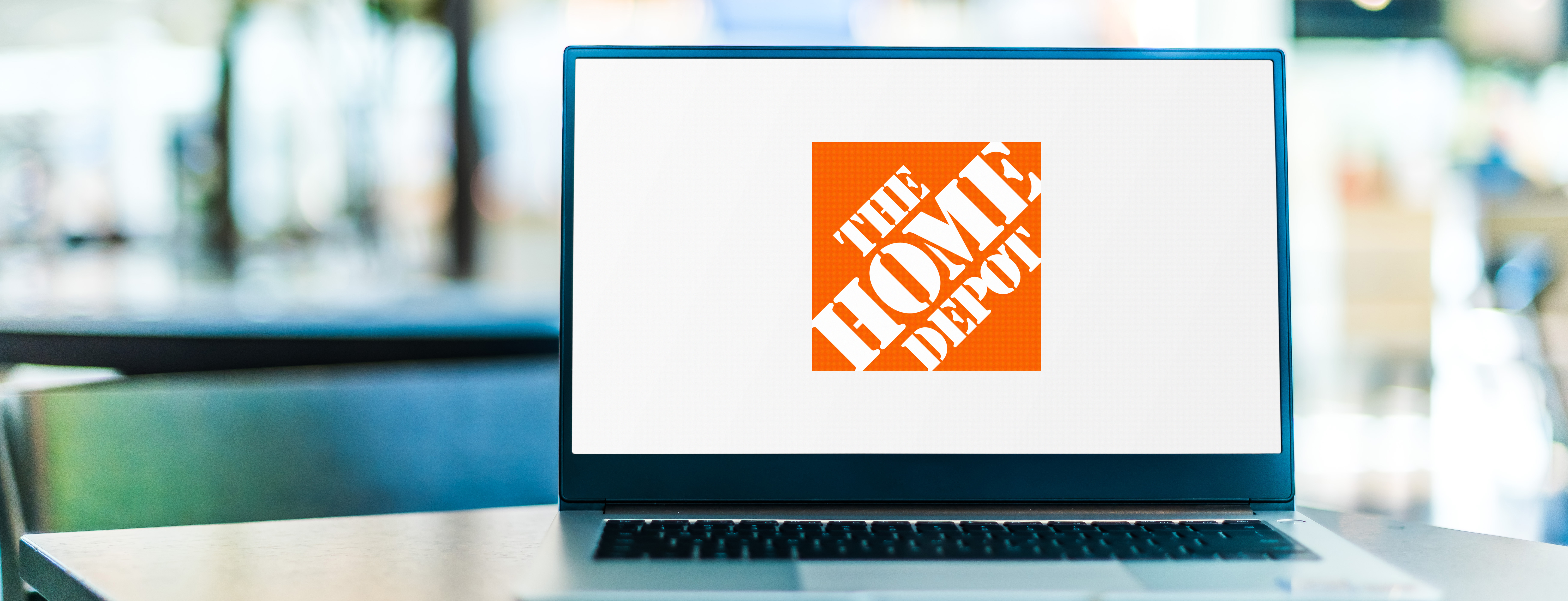 Laptop with the Home Depot logo on it