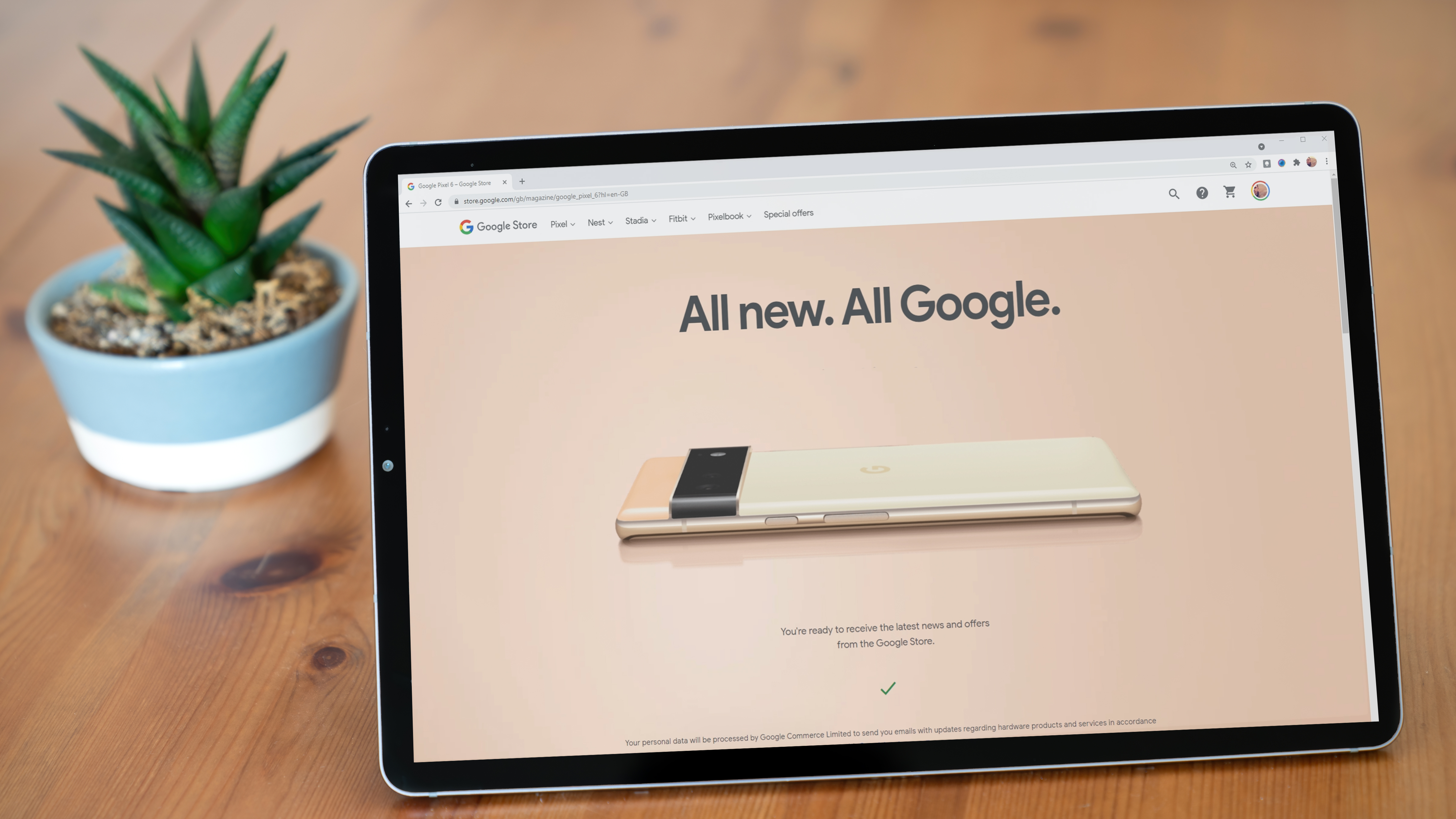 Google Pixel Tablet with a Google webpage displayed