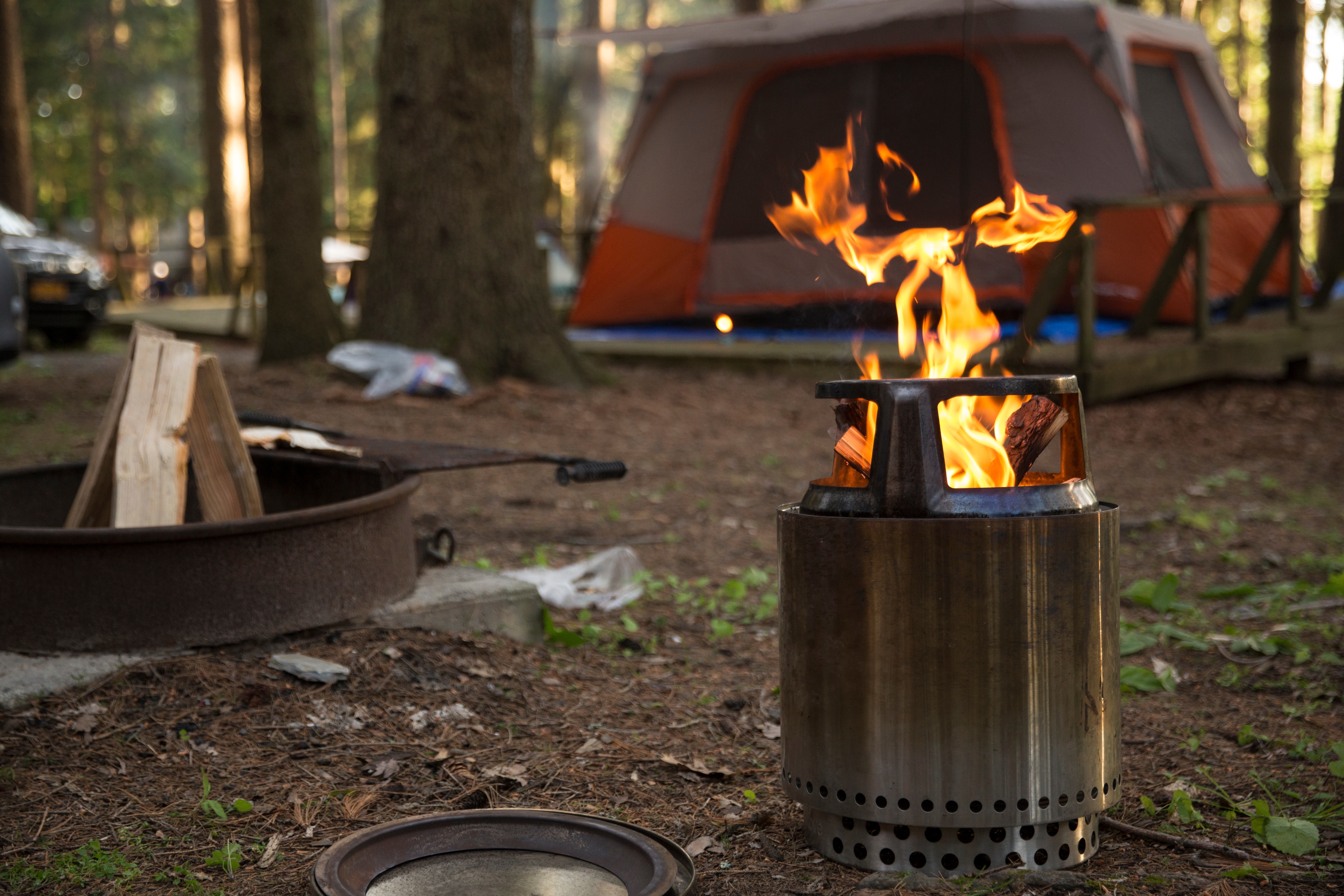 solo stove at campsite
