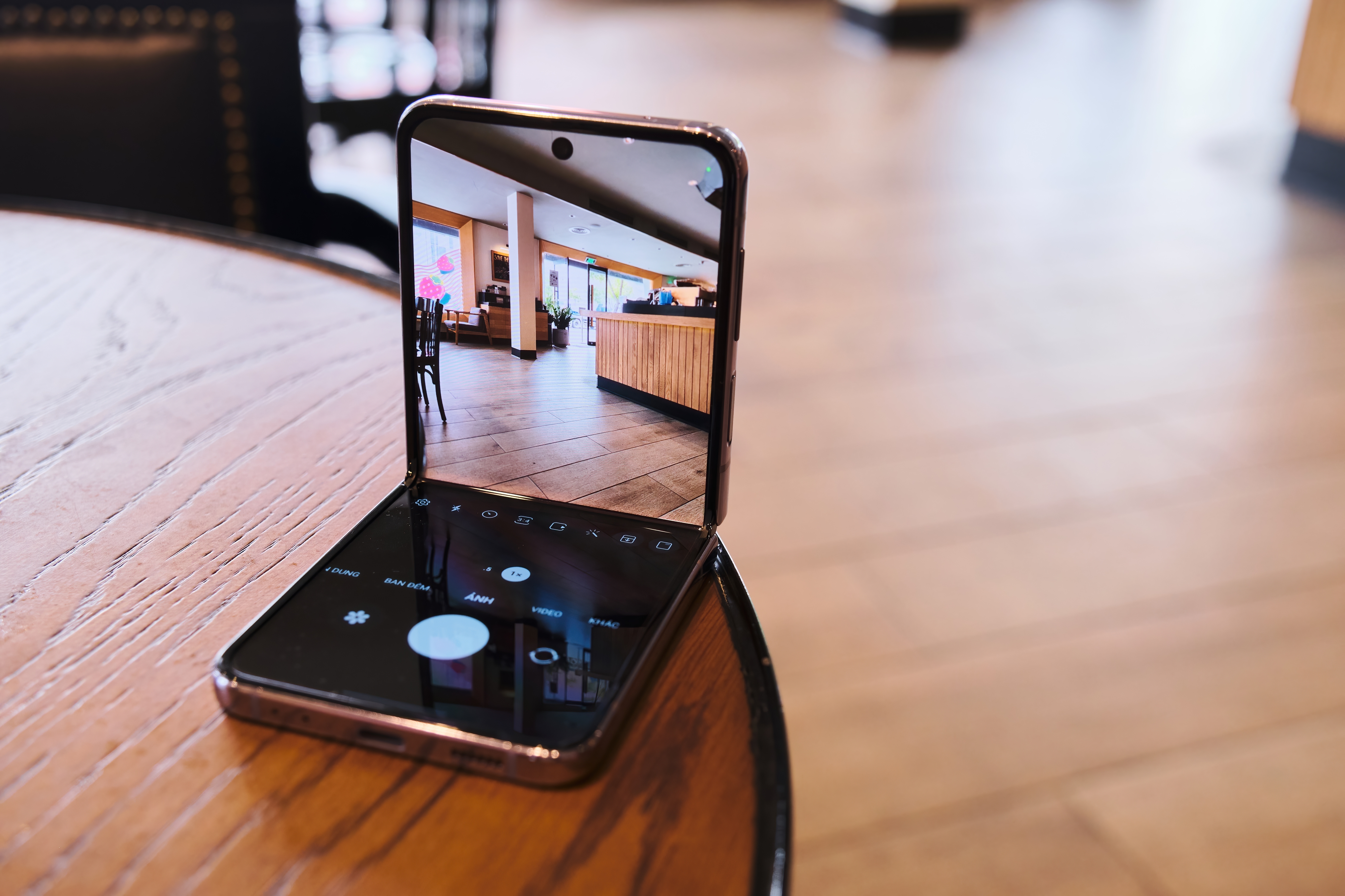 Samsung Galaxy Z Flip 4 sitting on a table