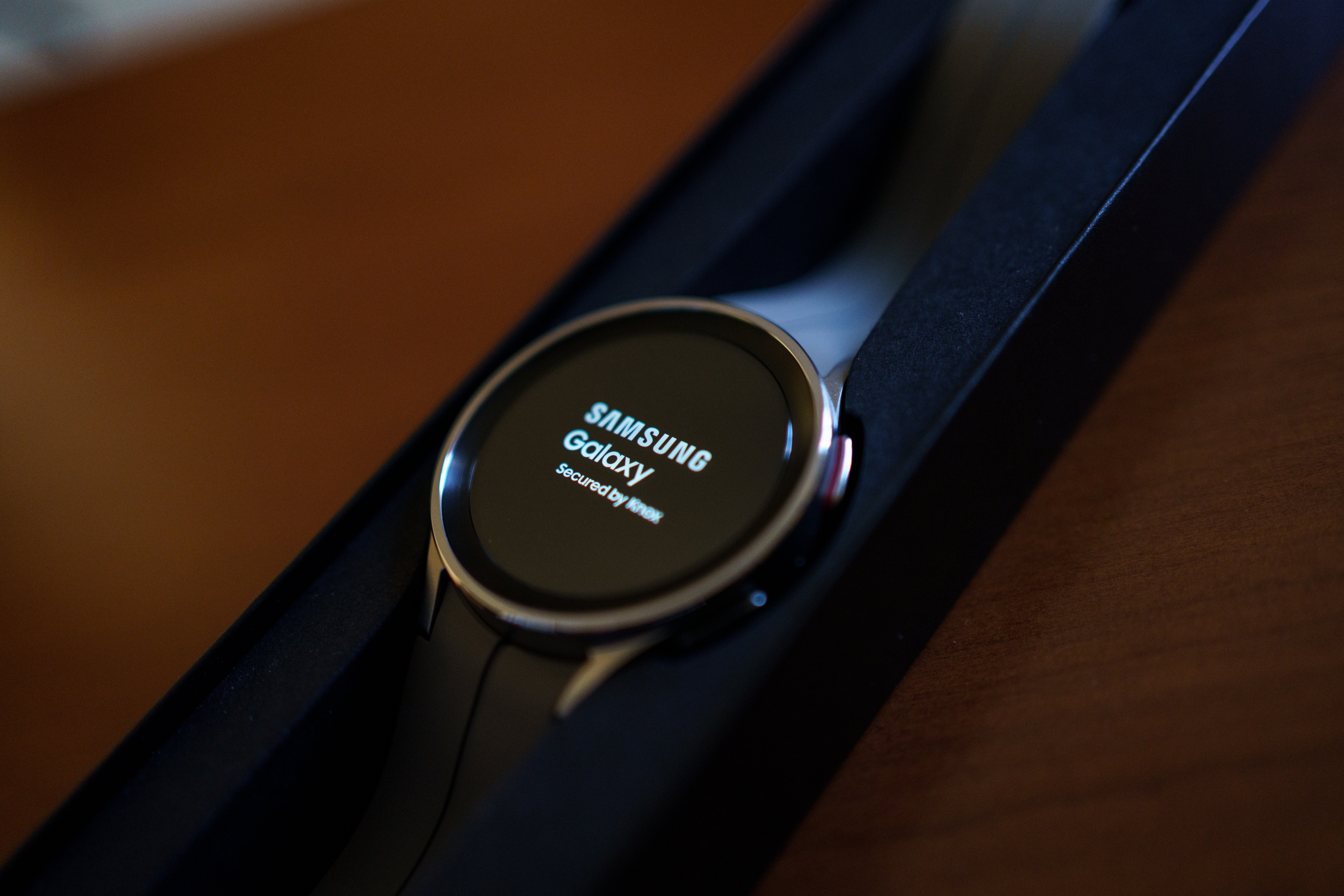 Samsung Galaxy Watch laying on a table