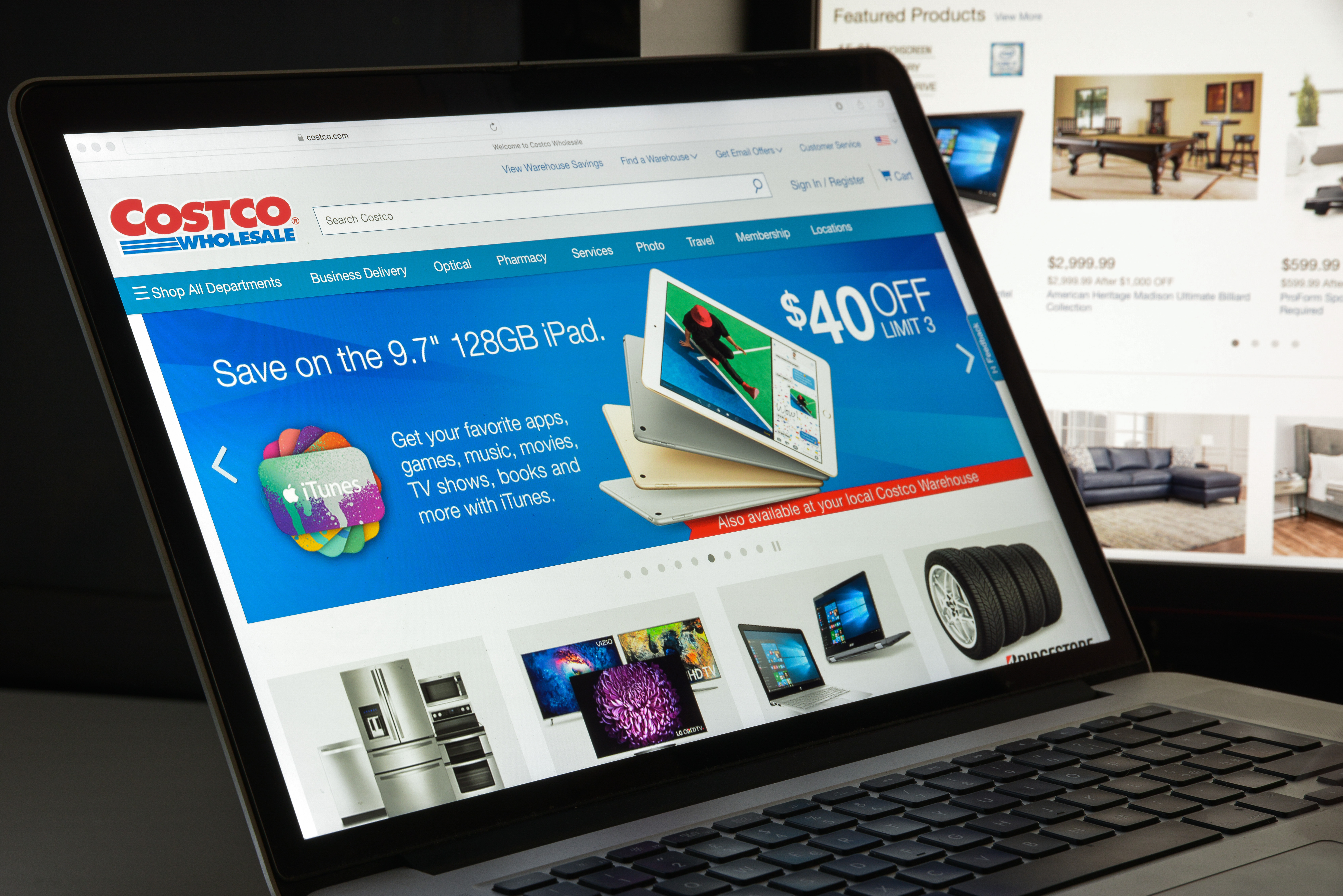 Laptop showing an image of the Costco website