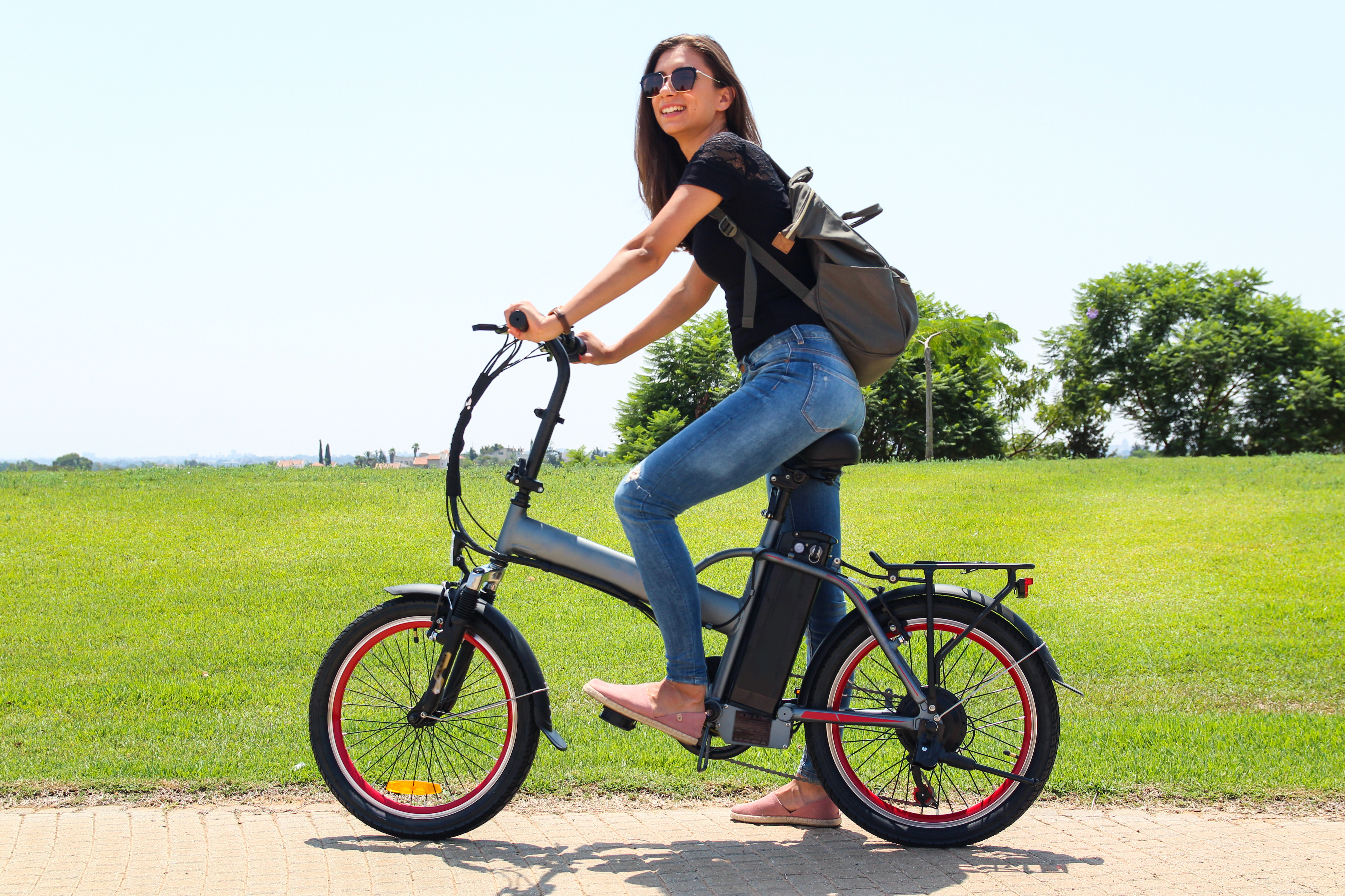 Woman riding an electric bike