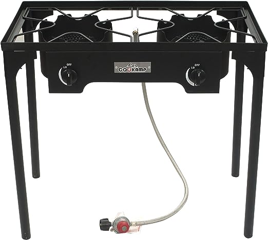 Gasone Two Burner Propane Camp Stove with Cover Outdoor High Pressure Propane Double Burner