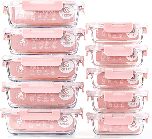 CREST [10 Pack] Glass Meal Prep Containers