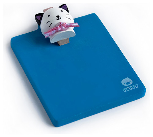 Happy White Cat - Refrigerator Magnet clip / Magnetic Clipboard