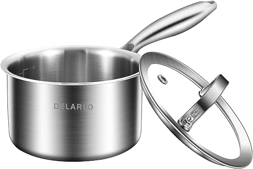 DELARLO 8 inch Tri-Ply Stainless Steel Skillet, Whole Body 3 layer