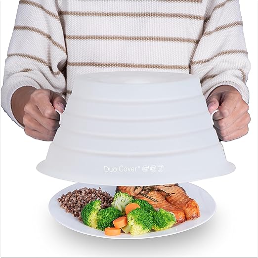  Duo Cover 2.0, 3-in-1: Collapsible Magnetic Microwave Cover.  Safely Grab Hot Dishes From Microwave. Moister Leftovers, Plastic-Free &  BPA-Free Silicone, Dishwasher-Safe